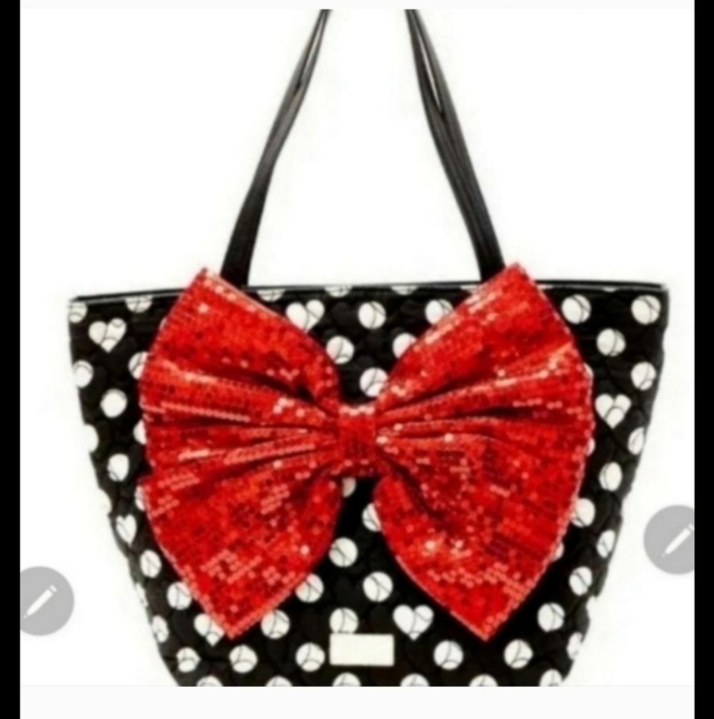 RARE Htf Betsey johnson polka dot huge sequin bow bag